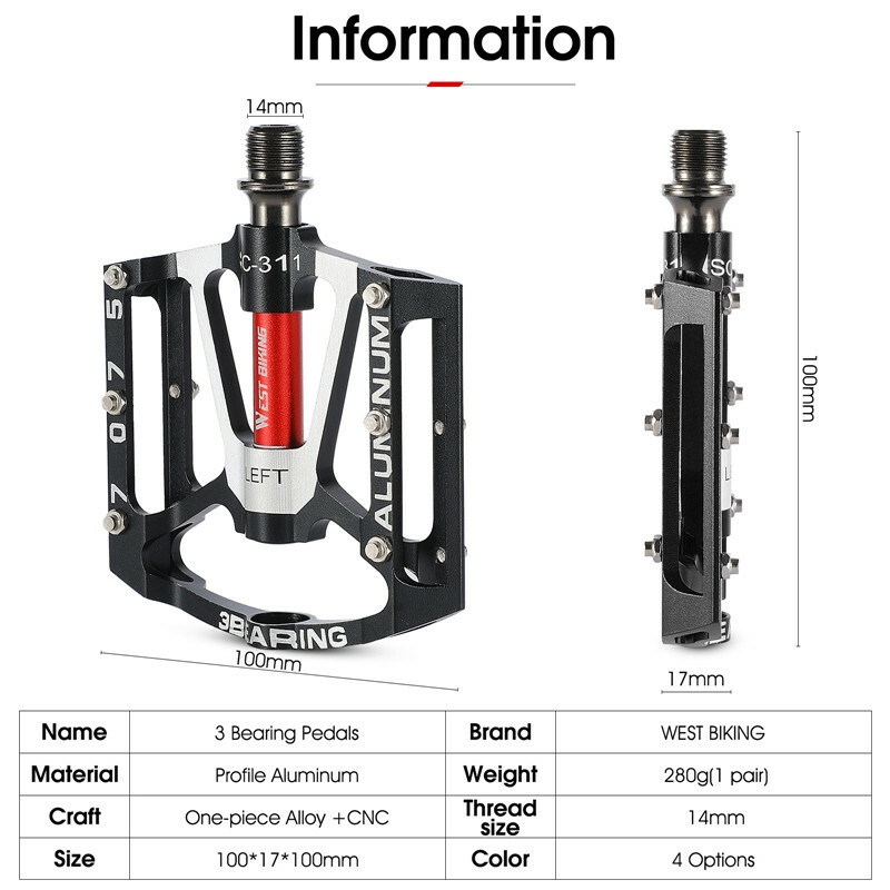 WEST BIKING 3 Sealed Bearing Bicycle Pedals Aluminum Cycling Bike Pedals 9/16 in