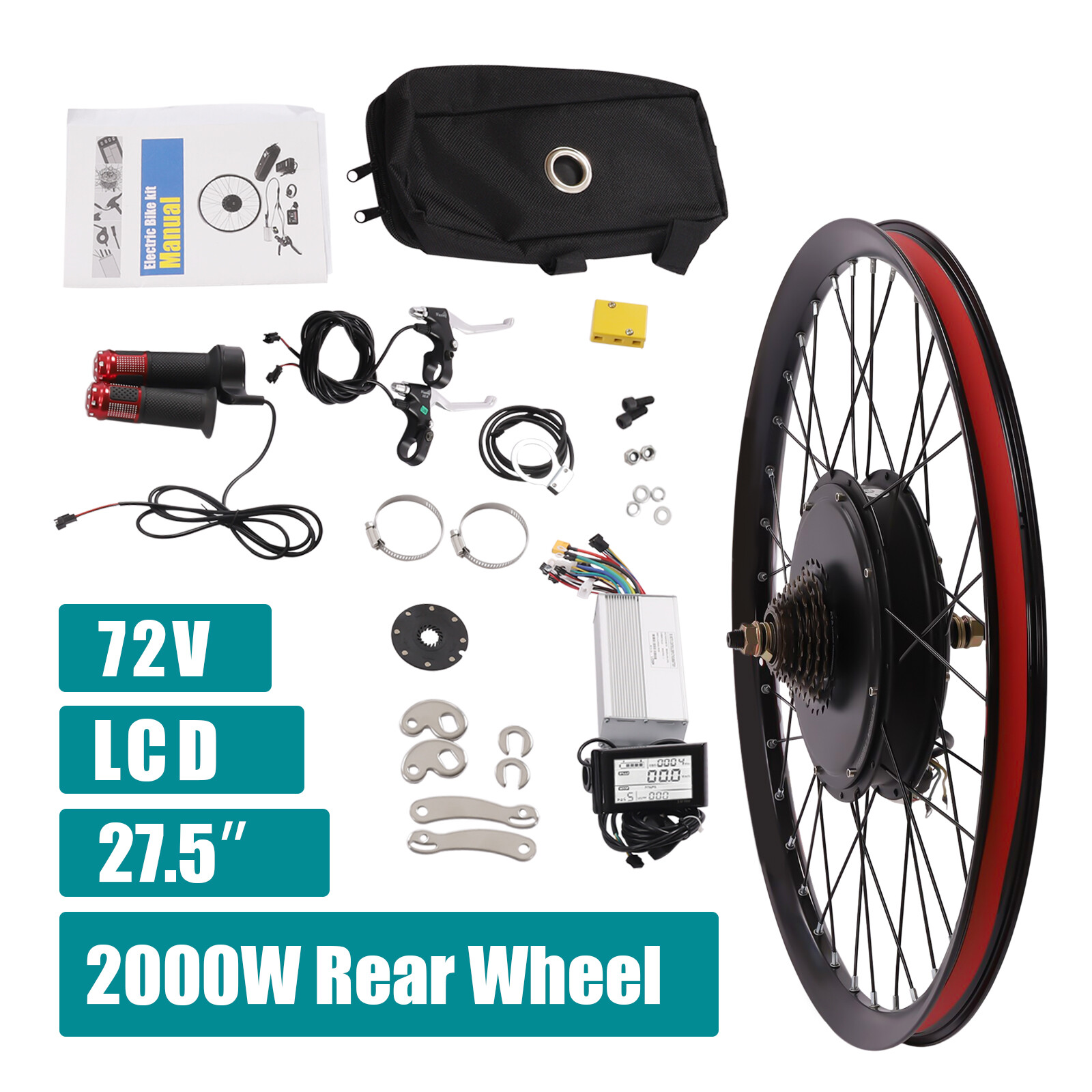 27.5inch Wheel w/Mutifunction Display 2000W 72V Electric Bicycle Conversion Kit