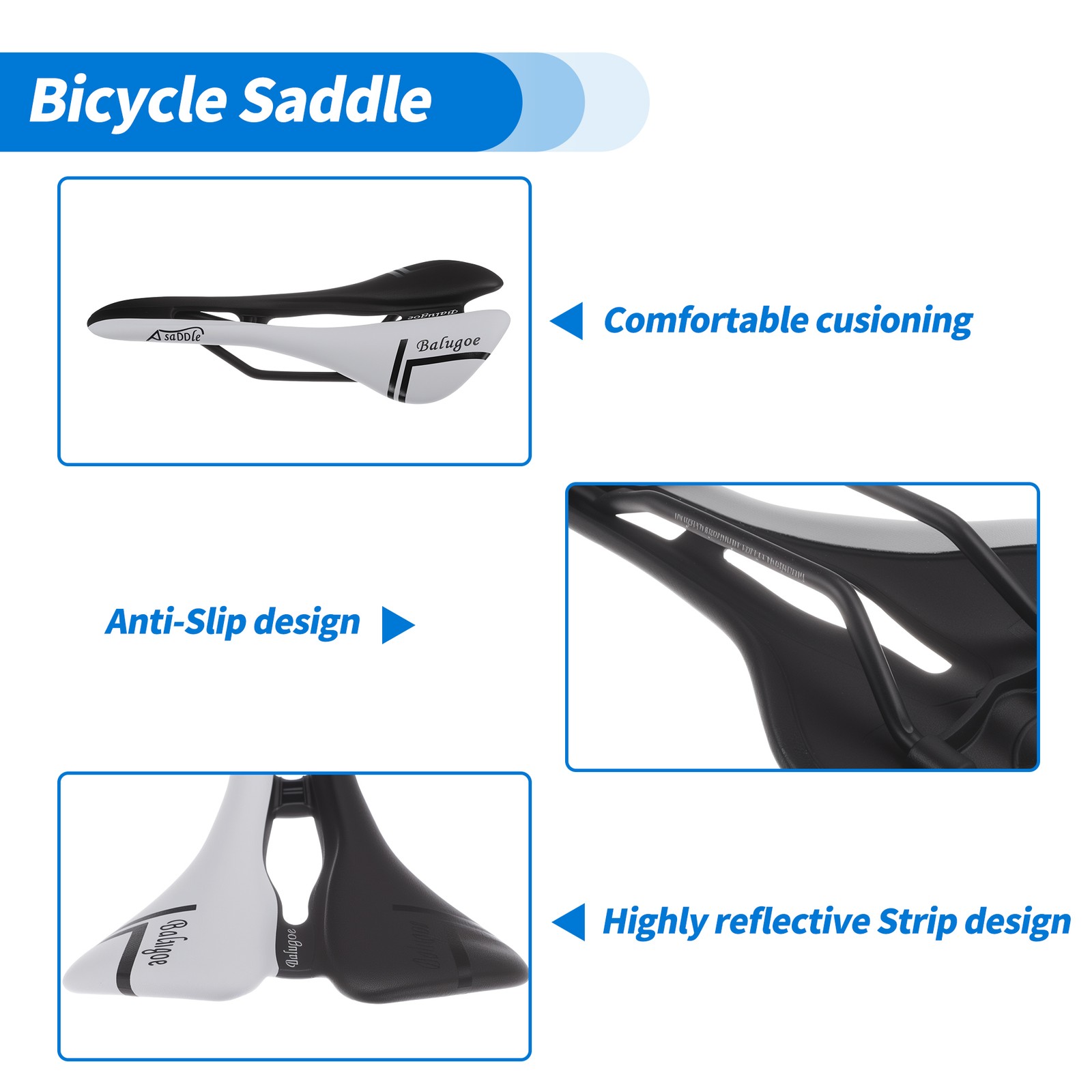 Bike Seat Cushion for Men Women EV Nylon Fiber Waterproof Saddle (Black & White)