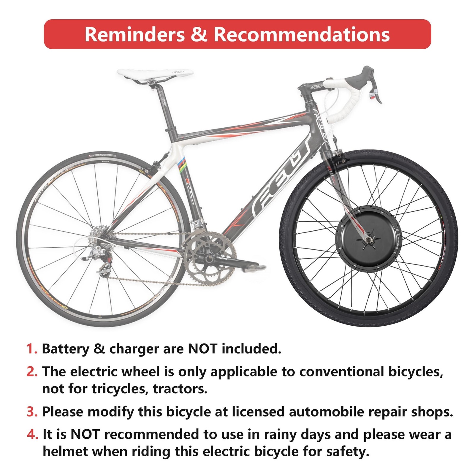 Yescom 26″x4″ Fat Tire 48V Ebike Front Wheel Bicycle Conversion Kit LCD 1500W