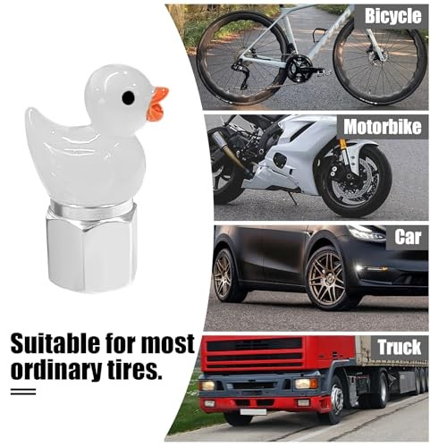 Tire Valve Stem Cap, 4 pcs Glow-in-The-Dark Cute Duckling Tire Valve Cap, White