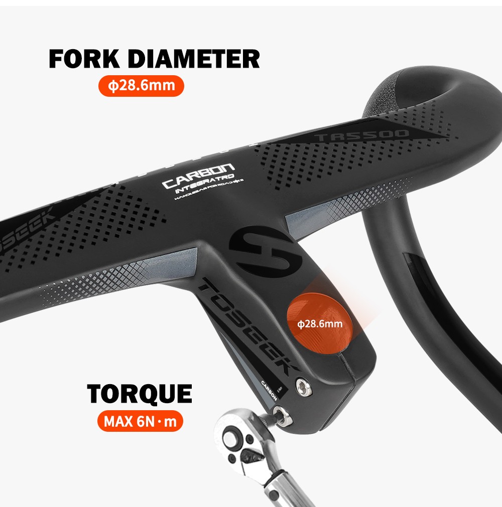 TOSEEK Carbon Fiber Integrated Handlebar -8° Gravel Road Bicycle Drop Bar 28.6mm