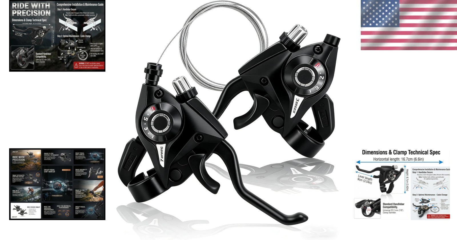 Universal Fit 21-Speed Shifter Set with Stainless Steel Cables and Easy Install
