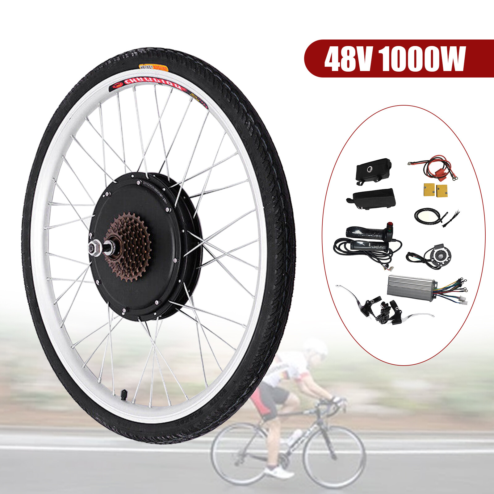 1000W 48V 26» Electric Bicycle Conversion Kit DIY E-Bike Rear Wheel Hub Motor