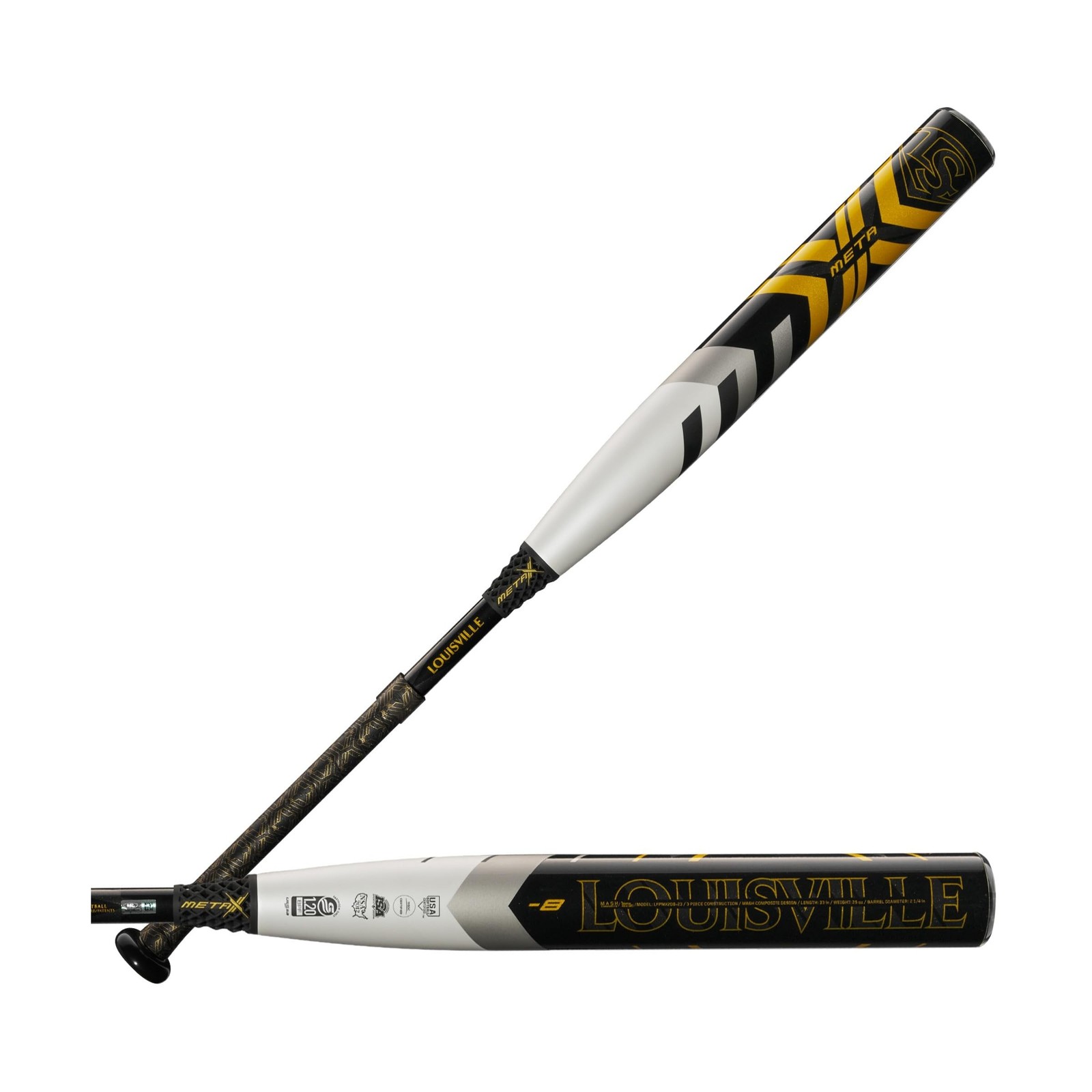 Louisville Slugger 2024 Meta Fastpitch Bats: -8 Drop 34″/26 oz Black/White/Gold