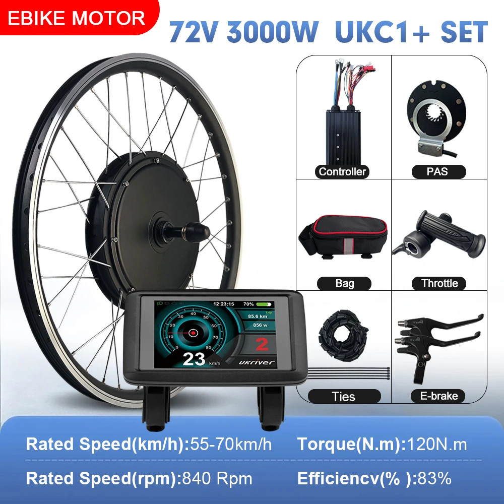 E-bike Conversion Kit 72V 3000W Brushless Rear Wheel Hub Motor Dropout 135mm