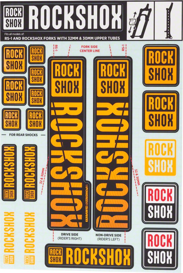 Fork Decal Kits – RockShox Fork Decal Kit – 30/32mm/RS1, Orange – Sticker/Decal