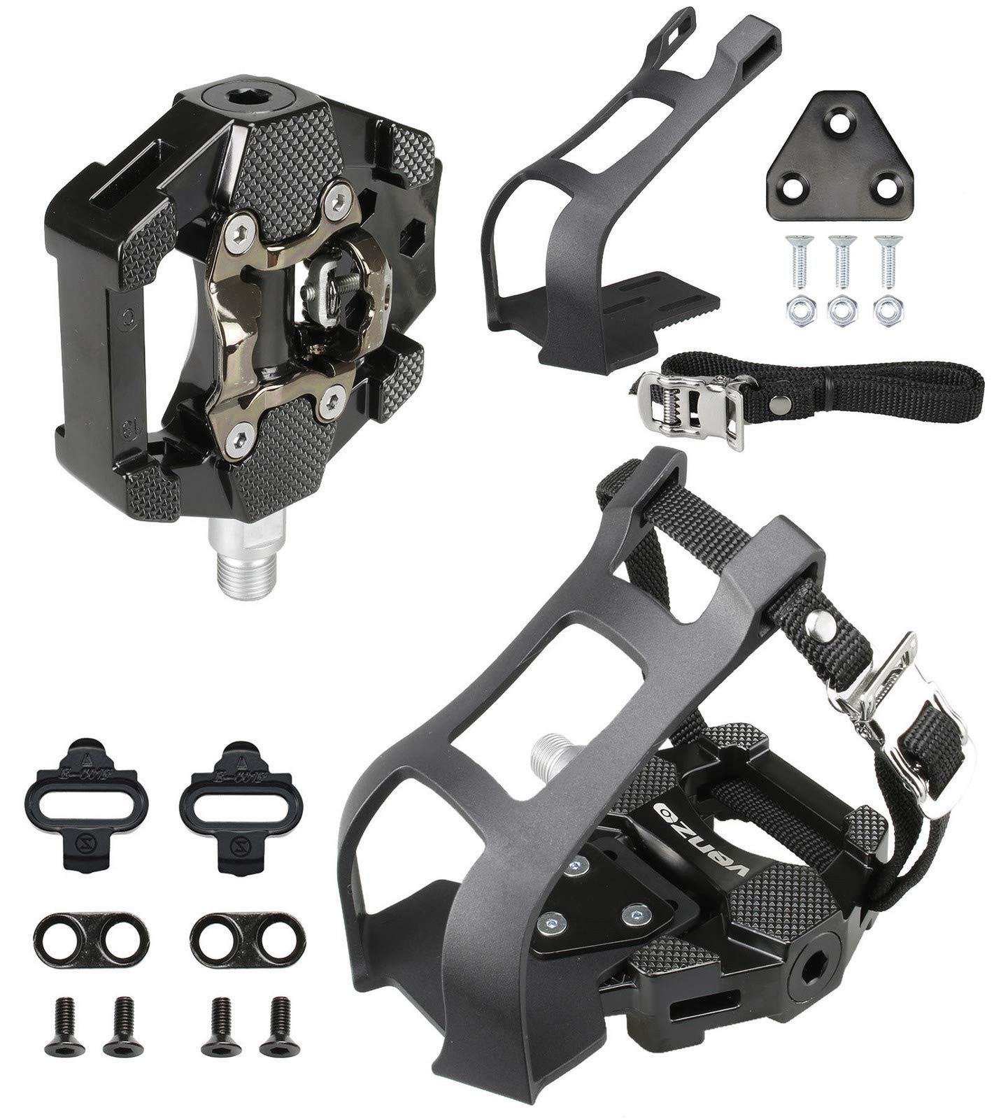Adjustable Bike Toe Clips & Cages with Pedals – Compatible with Shimano SPD, Fit