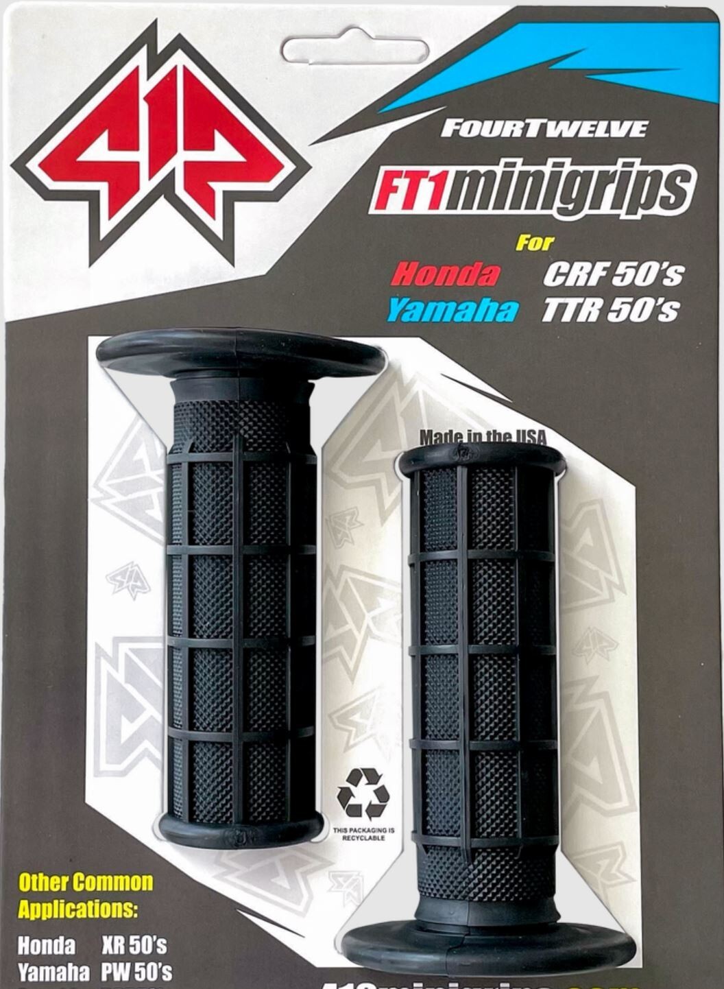 Dirt Bike Mini Grips, Yamaha PW50 TTR50 Honda CRF50 XR50 Suzuki DRZ70, Black 3/4