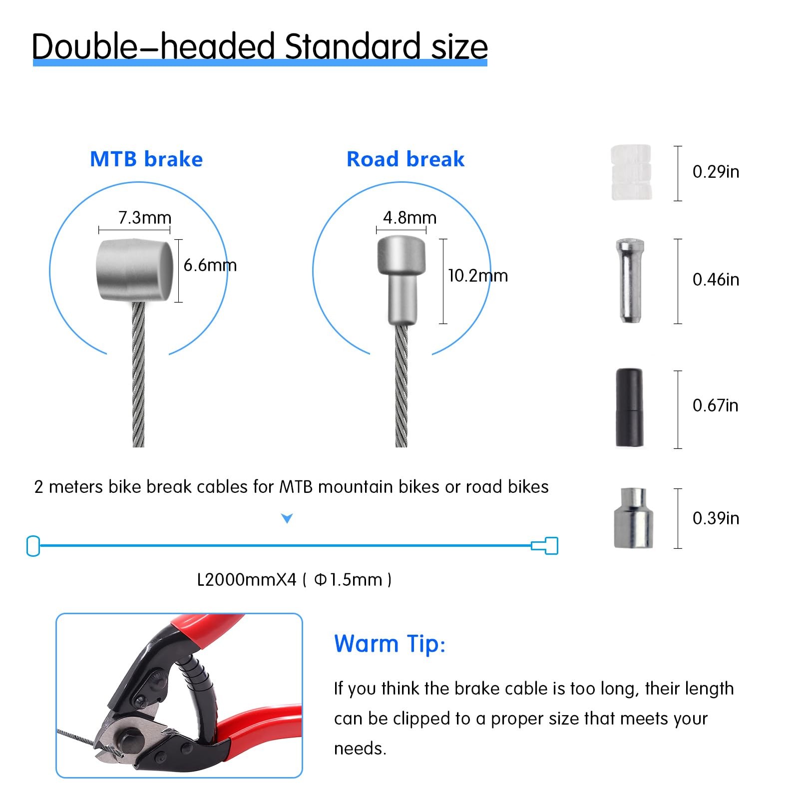 4pc Universal Bike Brake Cables 2M Stainless Steel MTB Road Cycling