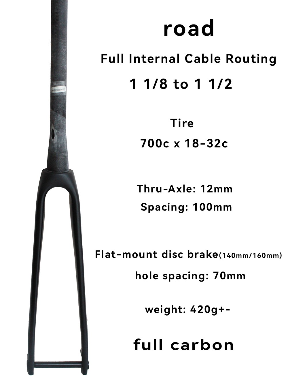 carbon 1 1/8 to 1 1/2 tapered gravel road bike Full Internal Cable Routing fork