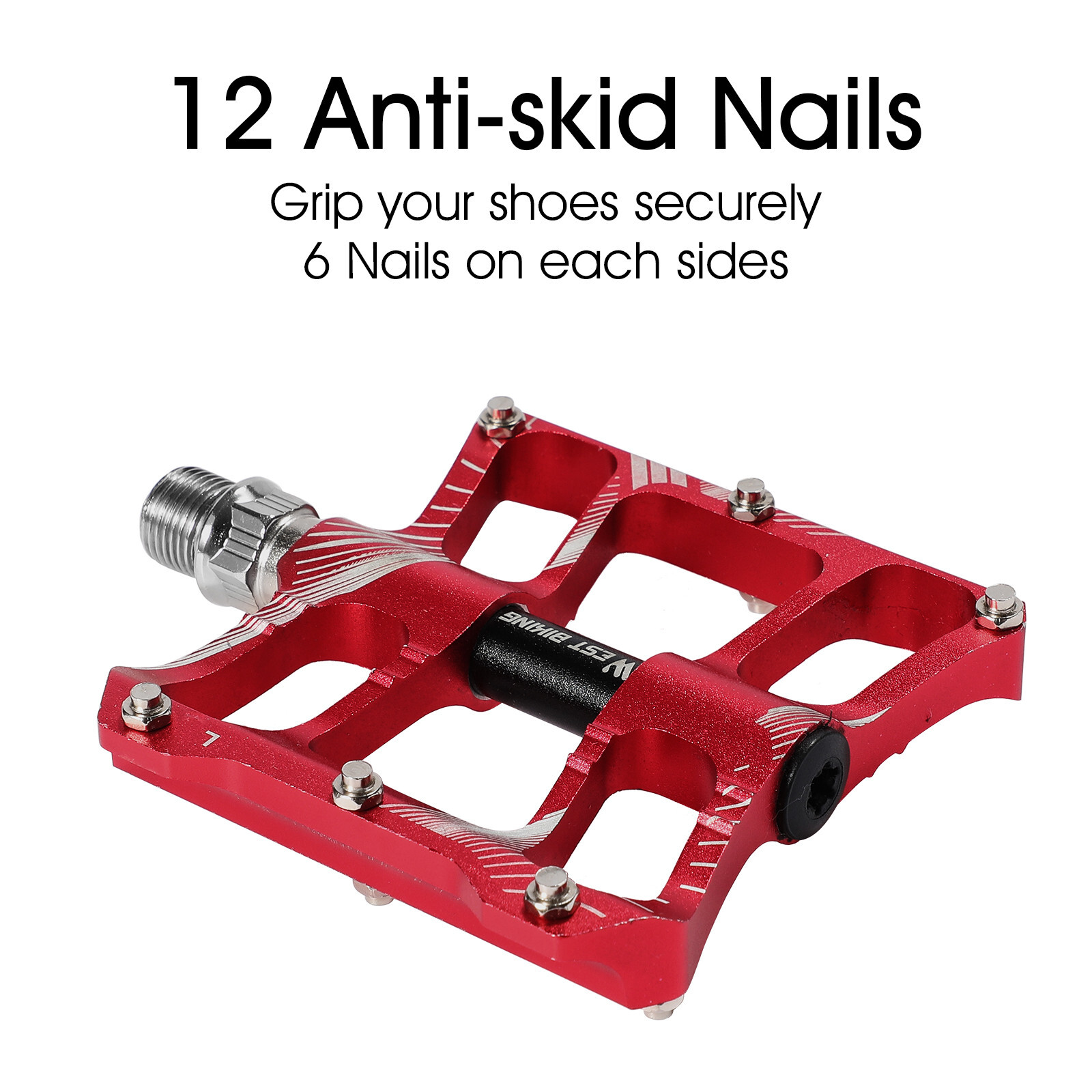 WEST BIKING 2 Sealed Bearings Bicycle Pedals Aluminum Alloy Bike Flat Pedals Red