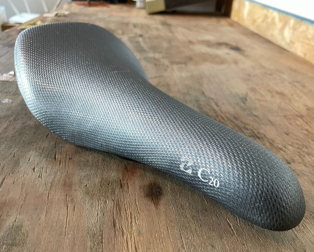 Vintage Bontrager C20 Cycling Saddle 120mm 7x7mm Steel Rails Velo Gray