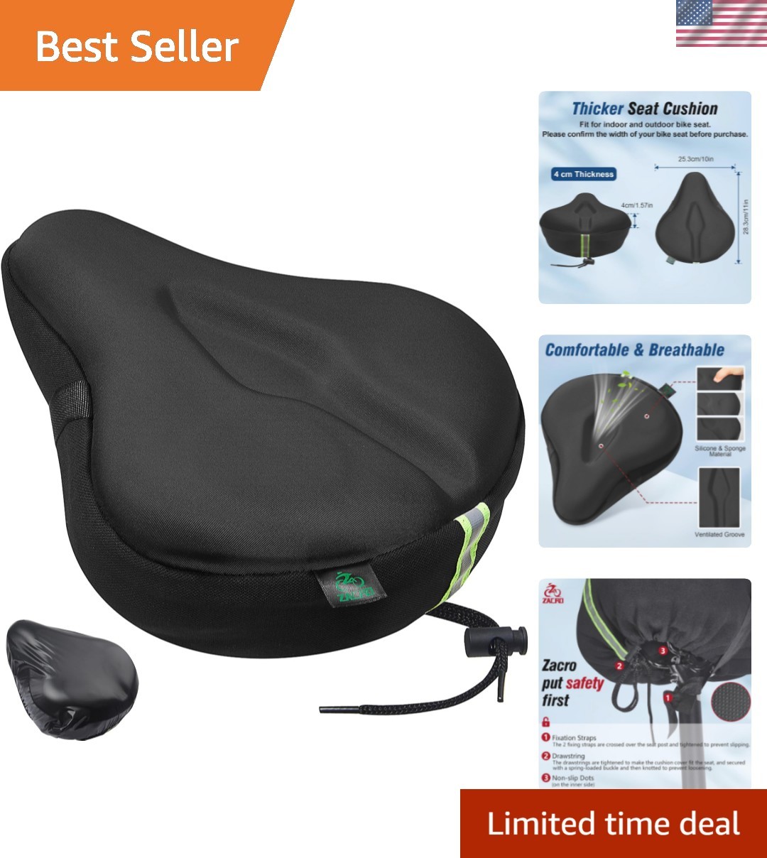 Extra Soft Gel Padded Bike Seat Cushion – Comfort for Men & Women, 11×10 inches