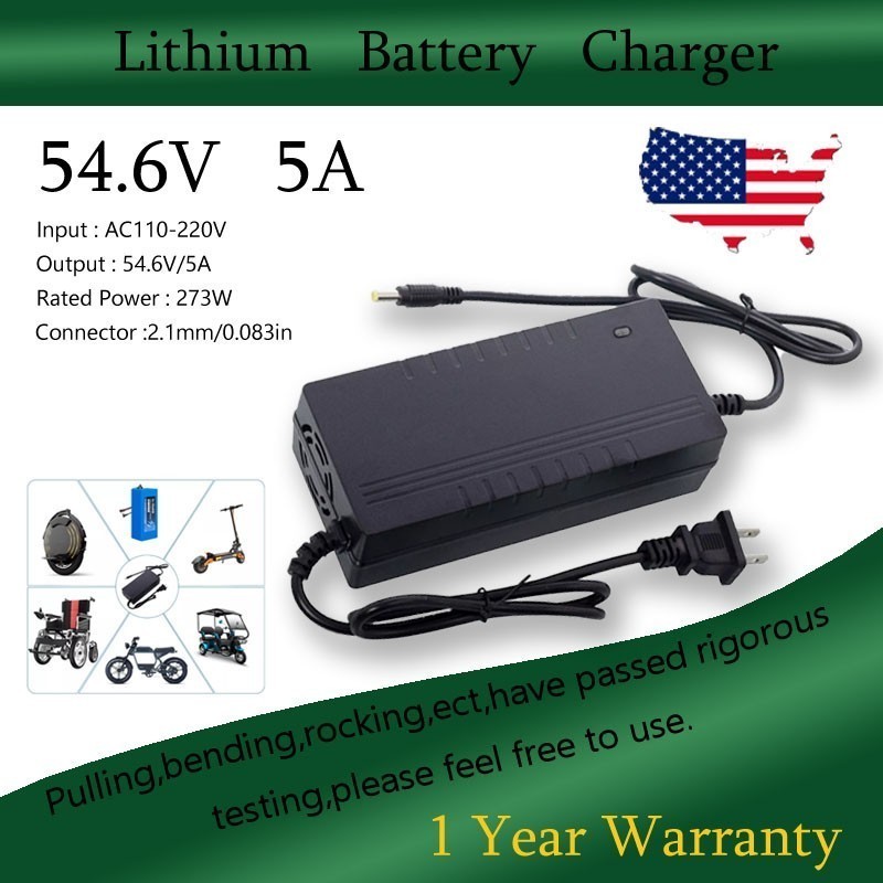 54.6V 5A Power Char ger for 48V Lithium Battery DC 5.5-2.1mm Power Adapter US