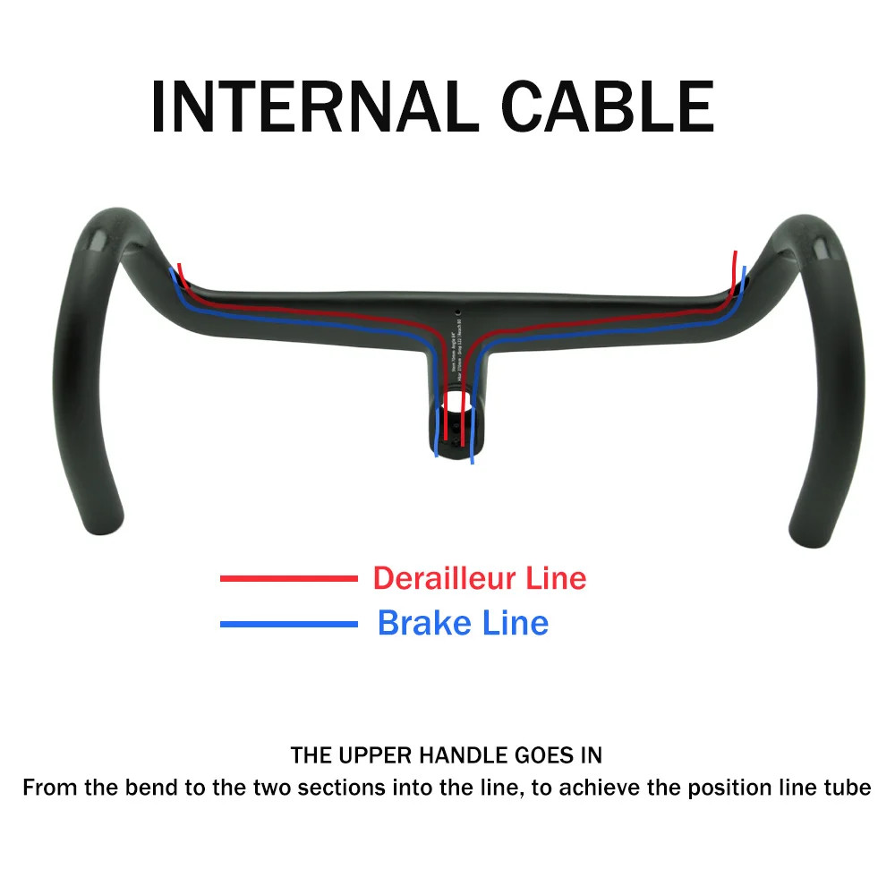 Carbon Fiber Integrated Road Bicycle Handlebars 370-430mm Internal Routing