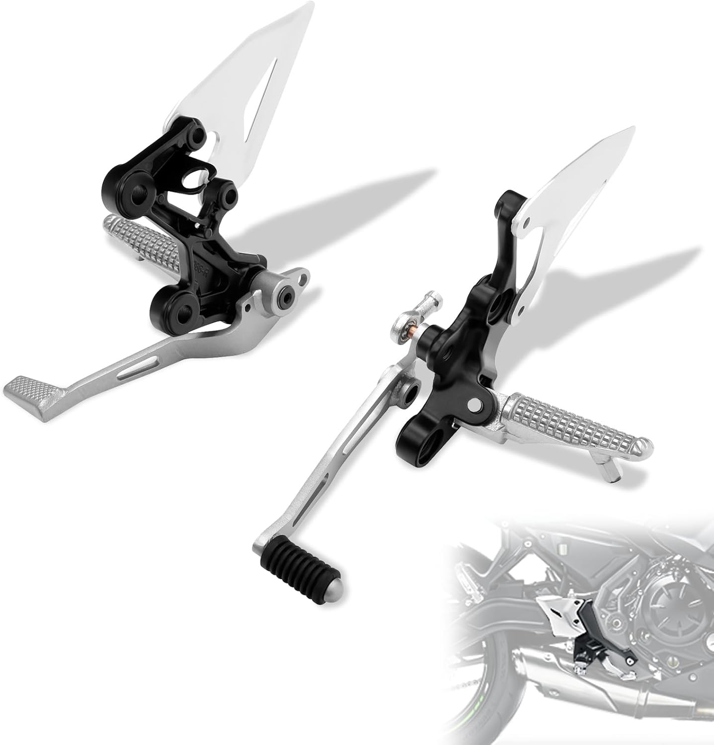 Front Driver Footrests Kit,Rider Foot Pegs+Gear Shift Lever/Brake Pedal+Footpeg