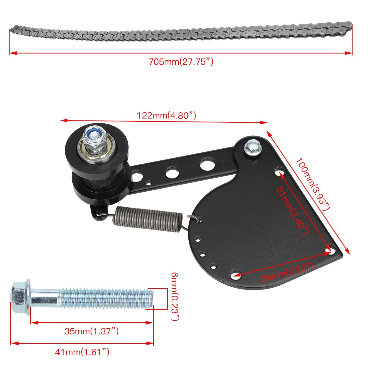415H Chain 110L Links with Motorized Bike Chain Tensioner Adjuster Assembly for
