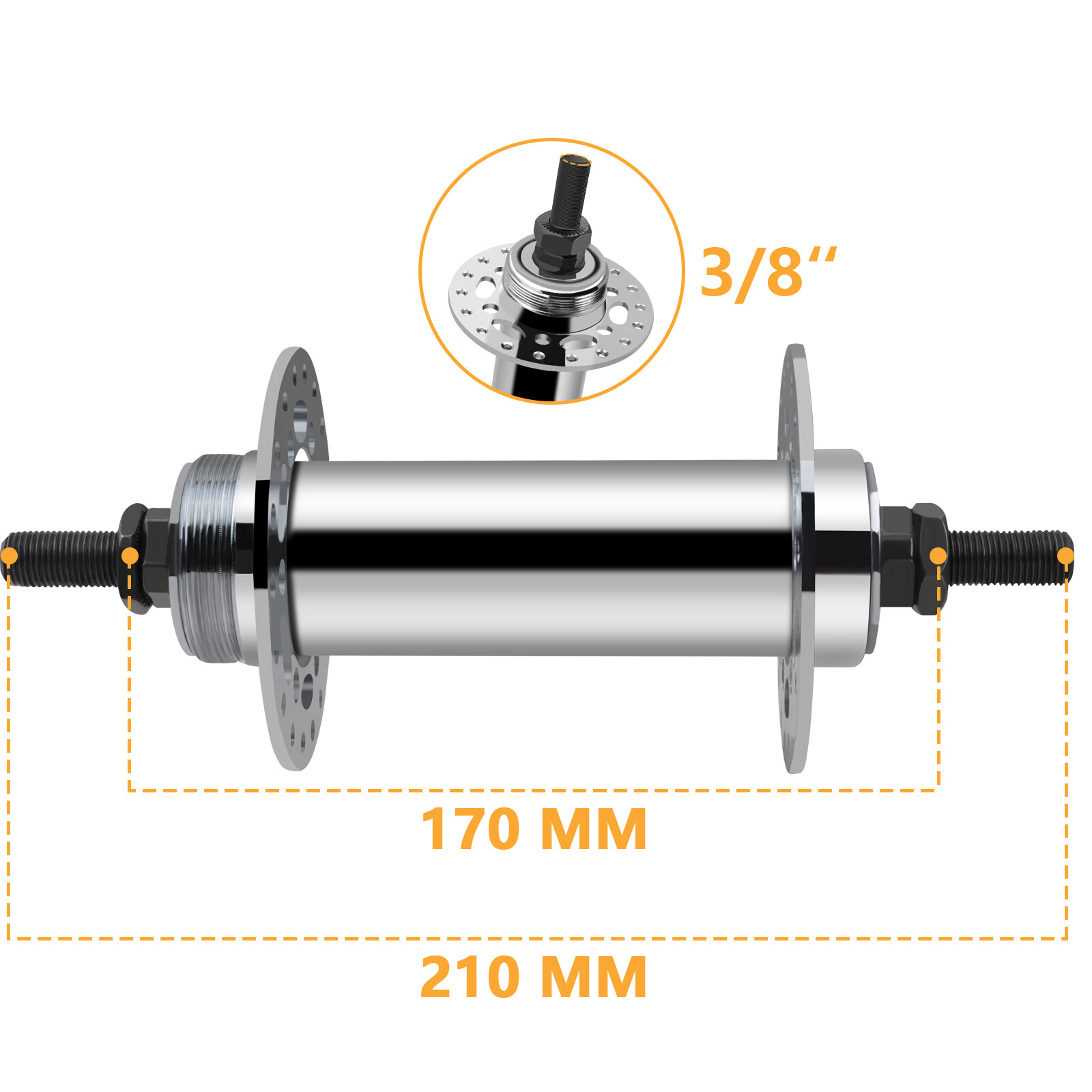 Beach Cruiser Fat Bike Front Hub 3/8″ 36 Holes 135mm 210mm for 6-bolt Disc Brake
