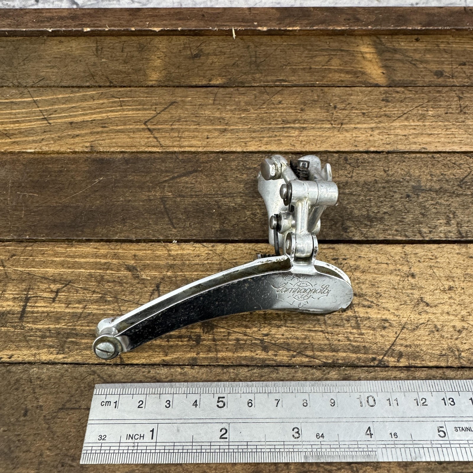 Vintage Campagnolo Front Derailleur 28.6 Clamp Double Bottom Pull Italy Silver