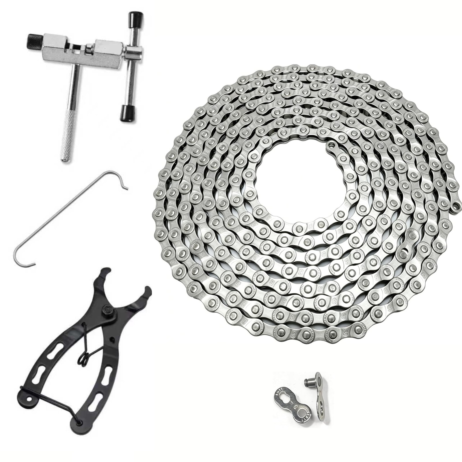 HeavyDuty 126 Link Bike Chain & Tool Kit 6/7/8 Speed RustResistant for Bicycle