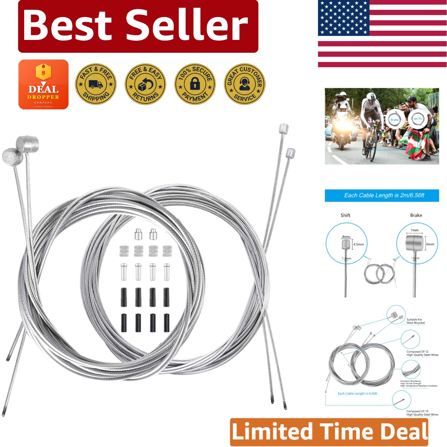 18 PCS Bike Brake and Shifter Cable Set – Durable Stainless Steel & Zinc-Coated