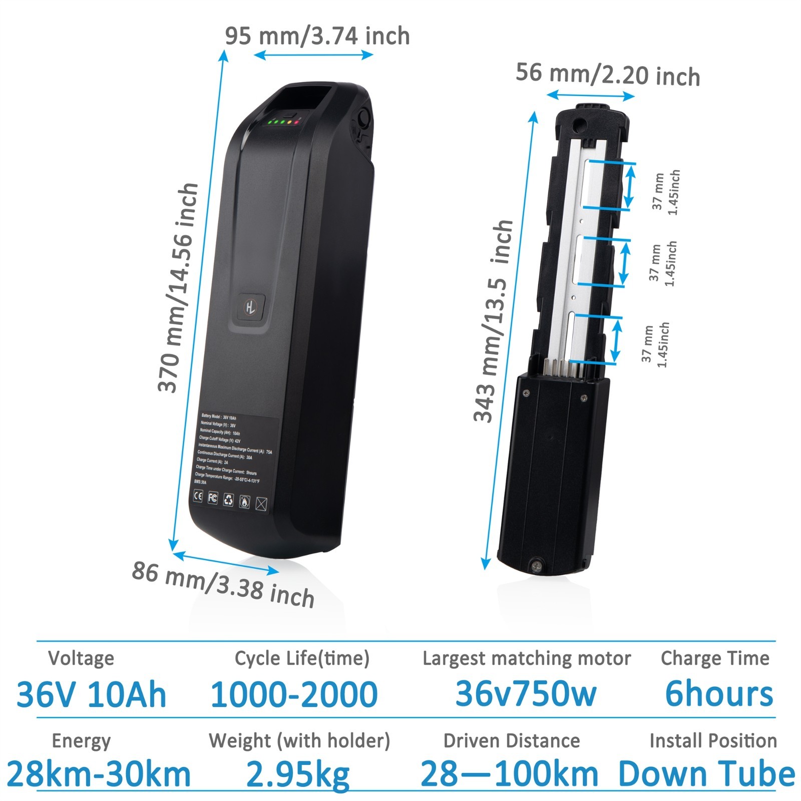 4PIN/5PIN 52V 48V 36V 10/15/20Ah 200W-2000W Electric Bicycle Lithium Battery