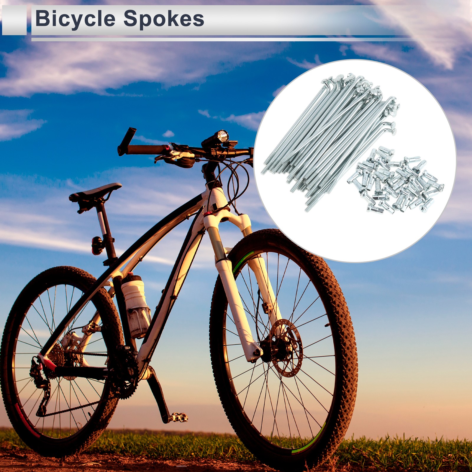 1 Set 12G 74mm Length Bicycle Spokes Nipple Carbon Steel Galvanized Silver Tone