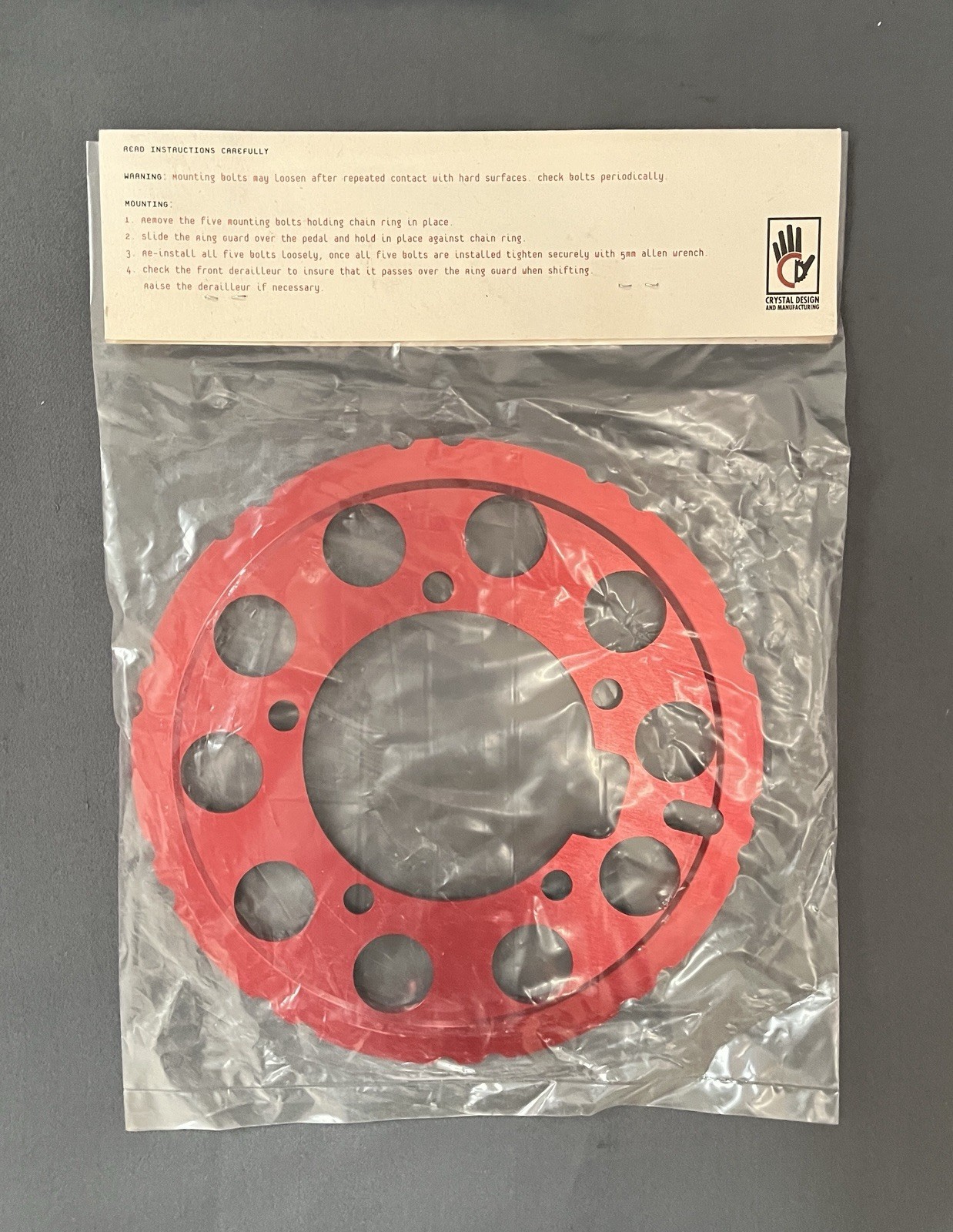 NOS Crystal Design Chain Ring Guard 46-48 Round 5-Bolt 110mm BCD Red Anodized