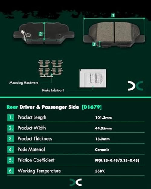 D866 D1679 Front and Rear Ceramic Disc Brake Pad Set 8PCS w/Hardware Fit For