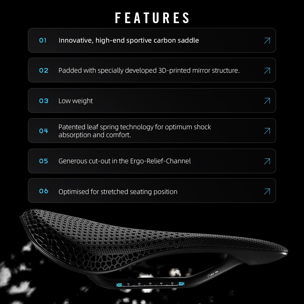 3D Printed Bike Road MTB Saddle Ultralight Full Carbon Fiber Rails Hollow Relief