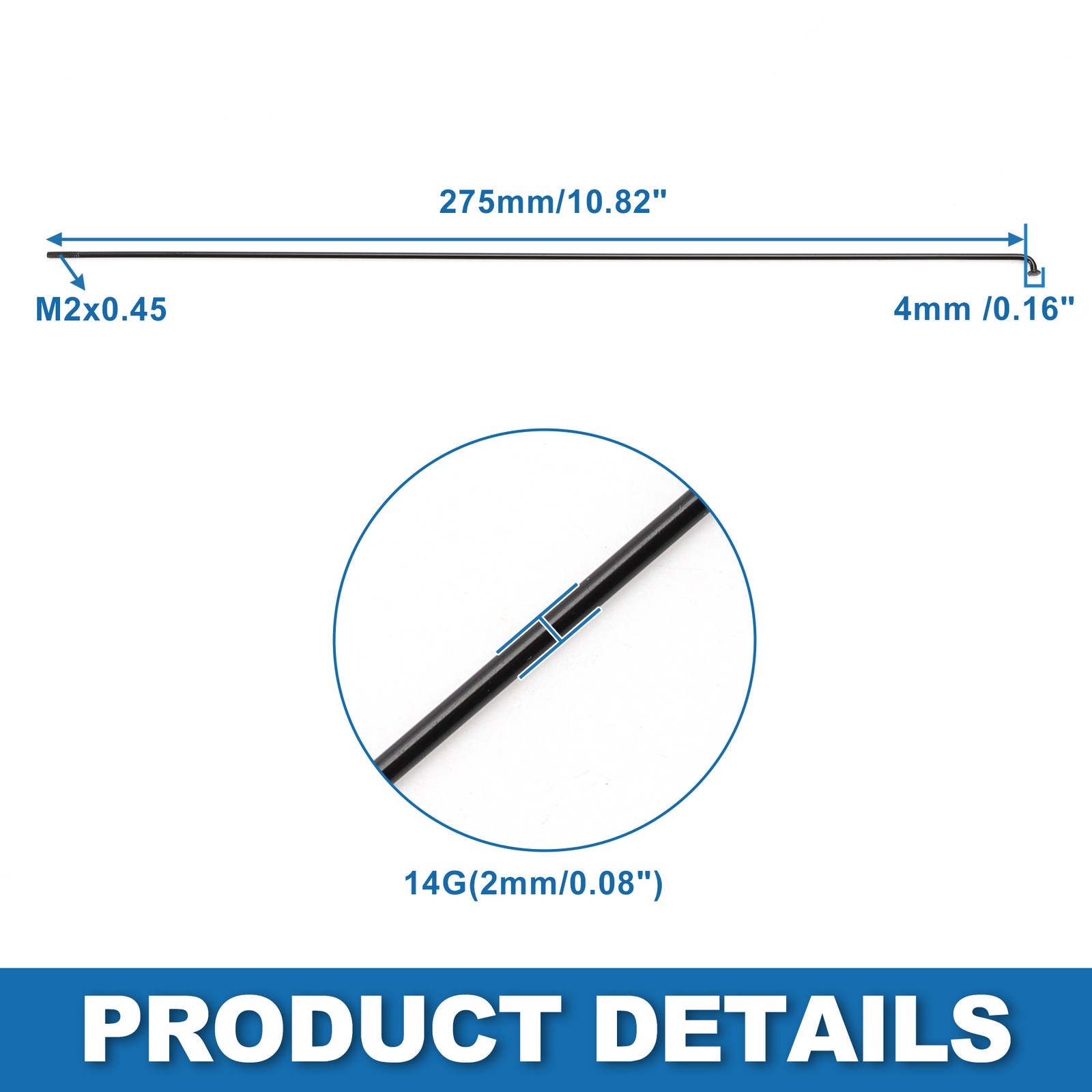 Bike Bicycle Spokes 14G 275MM Mountain Bike Spokes steel Black 36Pcs