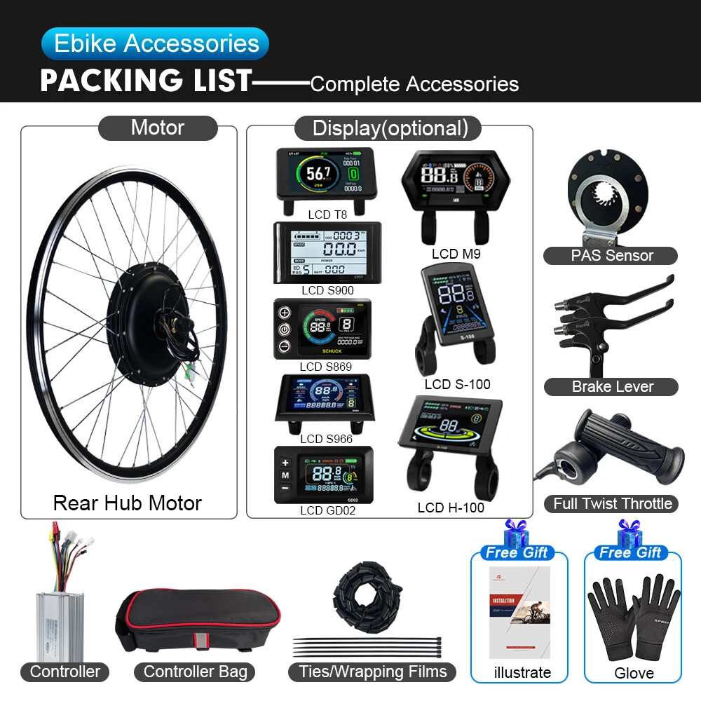 Electric Bike Conversion Kit 48V 1000W Brushless Rear Cassette Hub Motor Wheel