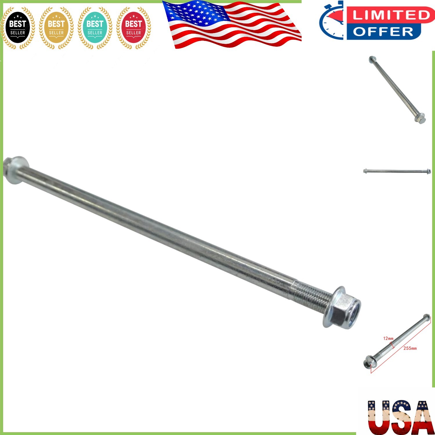 Lightweight 12mm x 255mm Rear Axle for Dirt Bike and ATV – 8.7 oz
