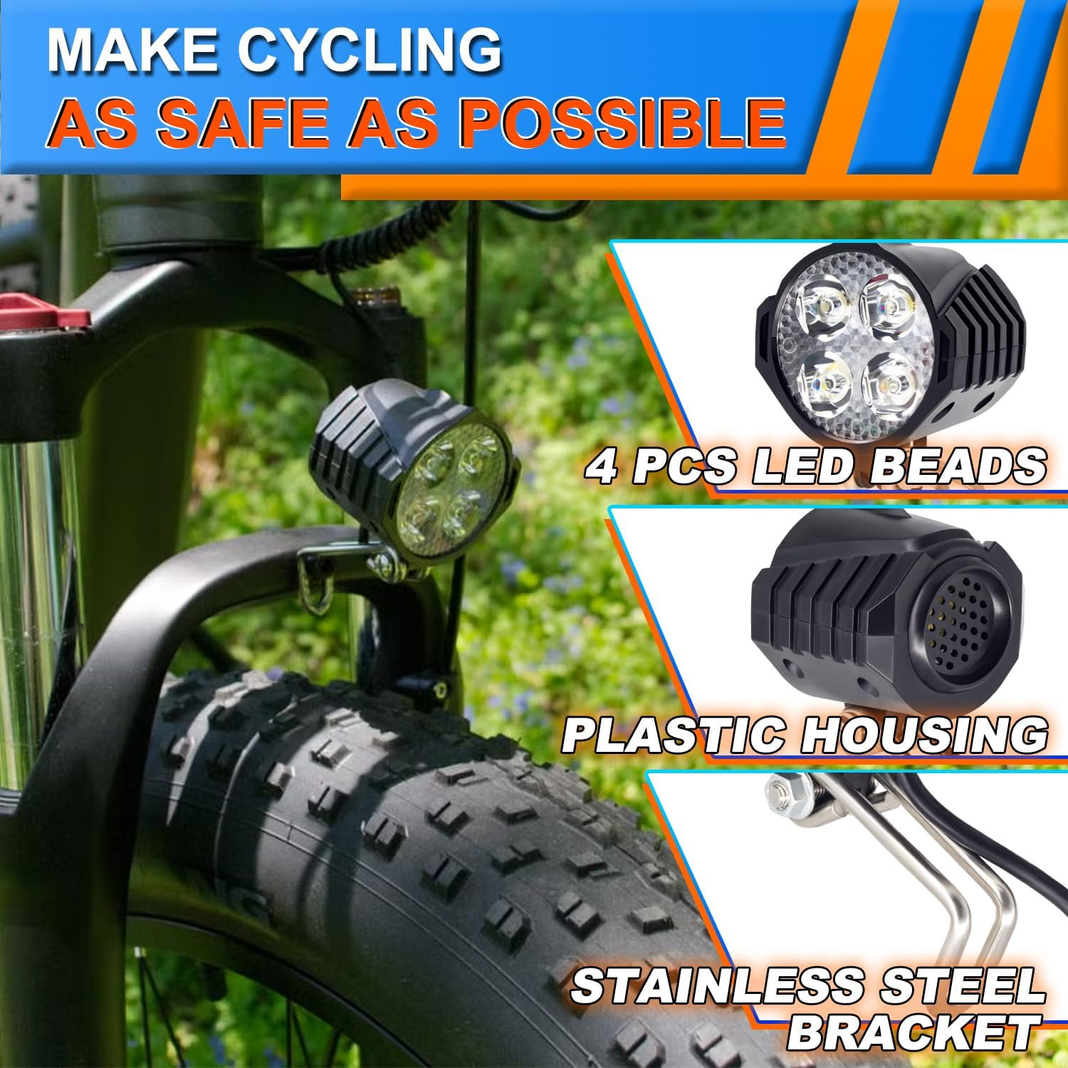 Ebike Headlight 48V 36V 12V-60V Compatible 2 Pin Waterproof Connector Electric