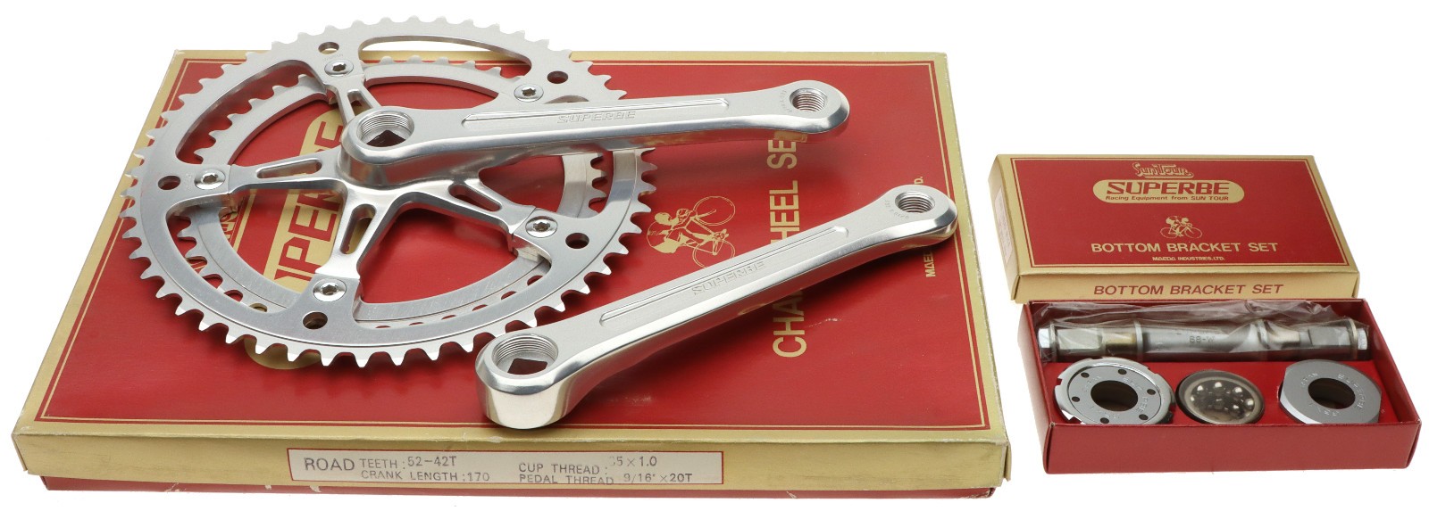 Sun Tour Superbe CW-1000 Cranks 6SPD 170mm 52/42 Silver French BB 35×1 NOS NEW
