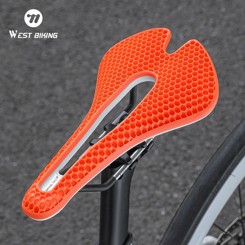 WEST BIKING Bicycle Saddle 3D Honeycomb Hollow MTB Road Bike Seat Cushion Orange