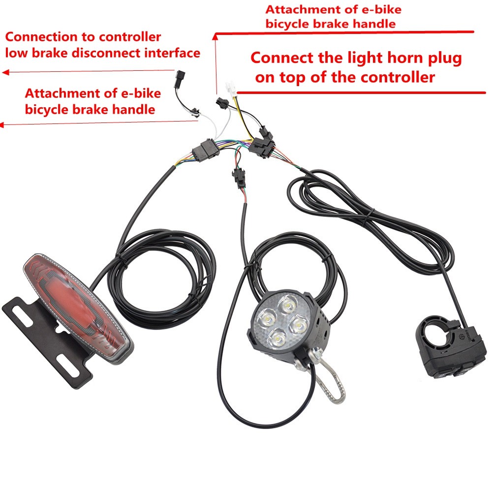 4-in-1 eBike LED Light Kit with Horn Turn Signals 24V-48V Waterproof Universal
