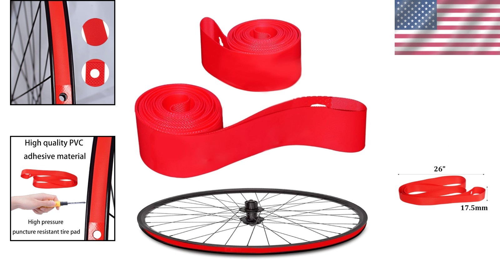 Puncture Resistant 26” Rim Tape – 2Pcs Red Elastic PVC for Mountain & Road Bikes