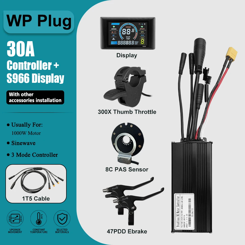 E-bike Three-Mode Sine Wave Controller SM/WP Plug for 250W-3000W Motor 17A-60A