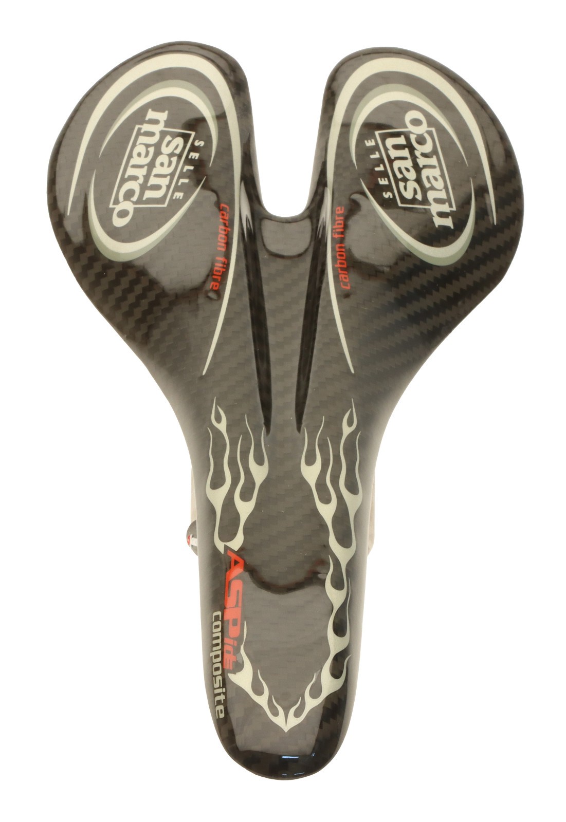 Selle San Marco Aspide Saddle Carbon Fiber Body Ti Rail Black Flames NIB NOS NEW