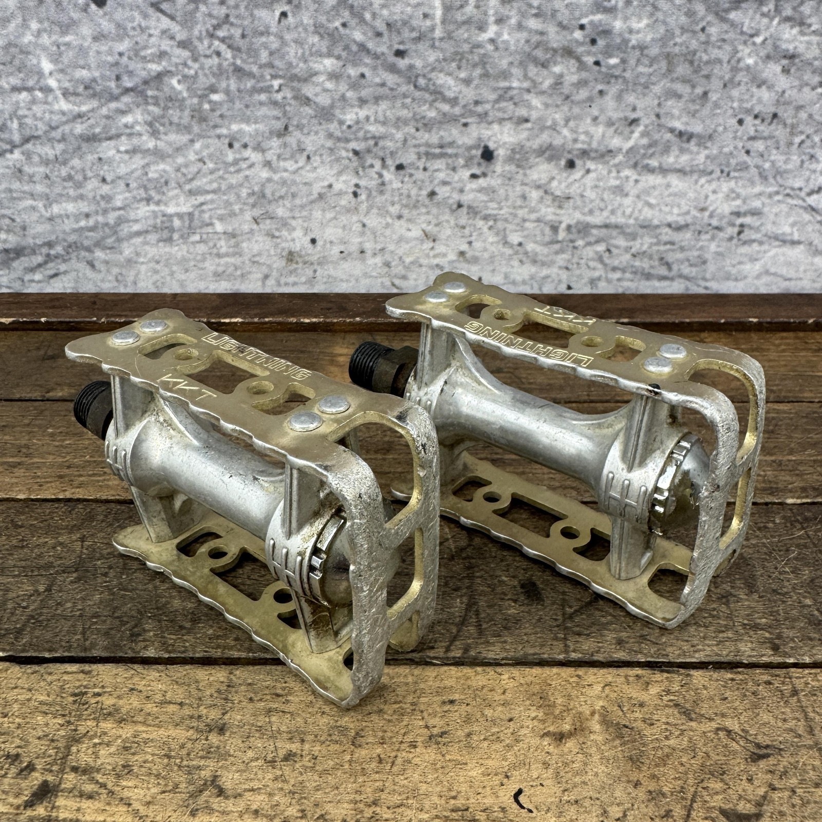 Vintage KKT Lightning BMX Bike Pedals 9/16 Gold 1980s Old School Race Bike Fade