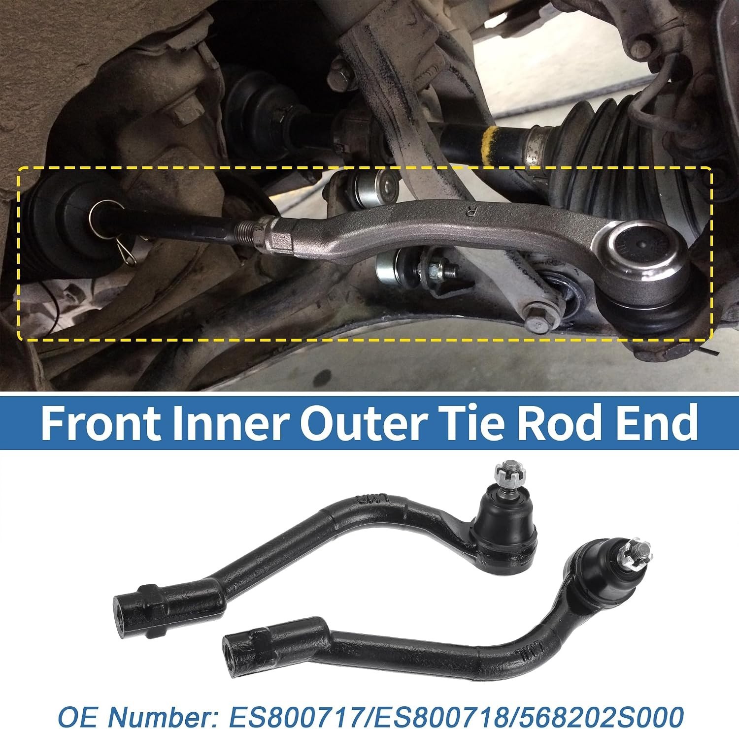 2pcs Front Outer Tie Rod Ends Kit Suspension Steering Tie Rod End for Kia