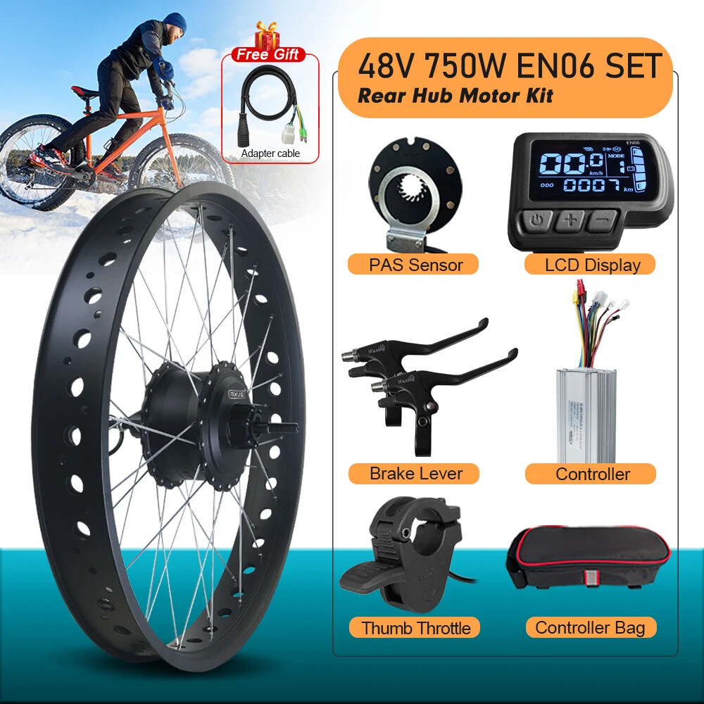 48V 750W Brushless Front/Rear Hub Motor Wheel Dropout 170mm for Snow Bike Kit