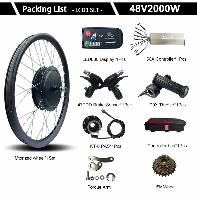 48V 2000W Electric Bike 20-29 Inch 700C X3.0 Rear Motor Wheel Kit Dropout 142mm
