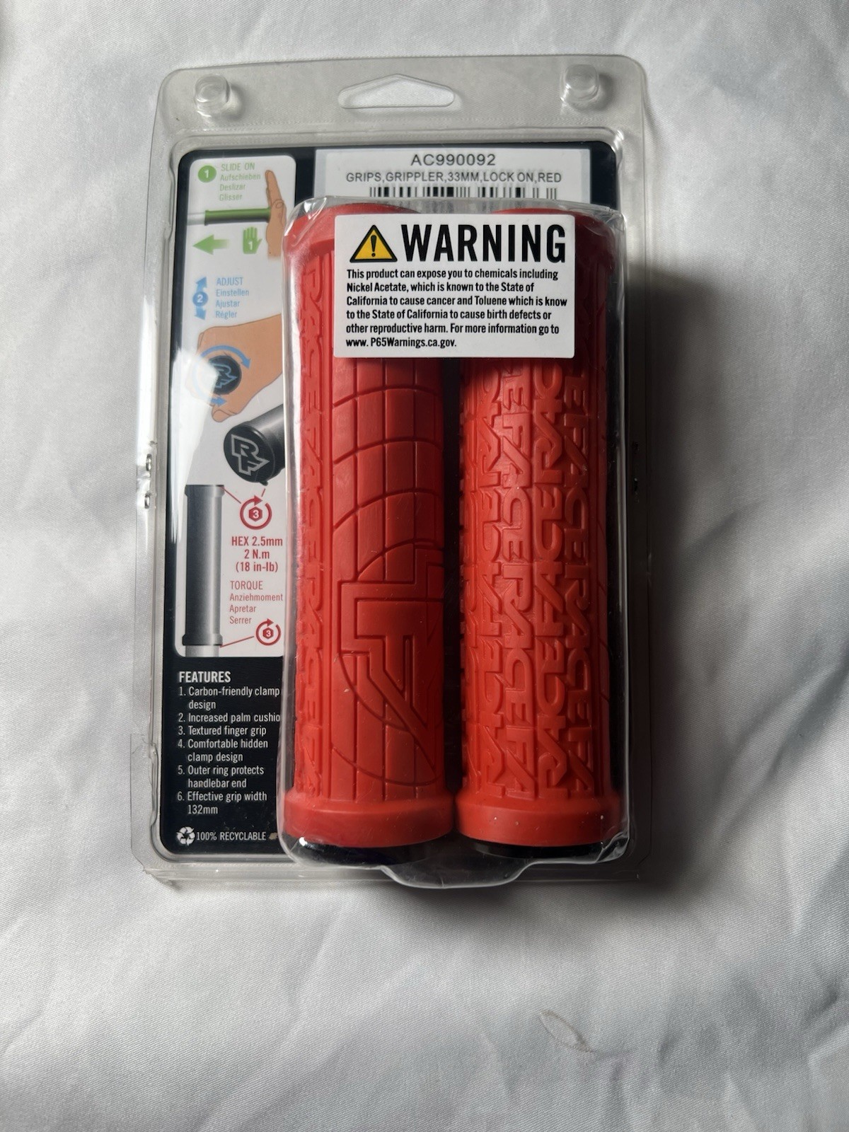 RaceFace Grippler Grips – Red, Lock-On, 33mm