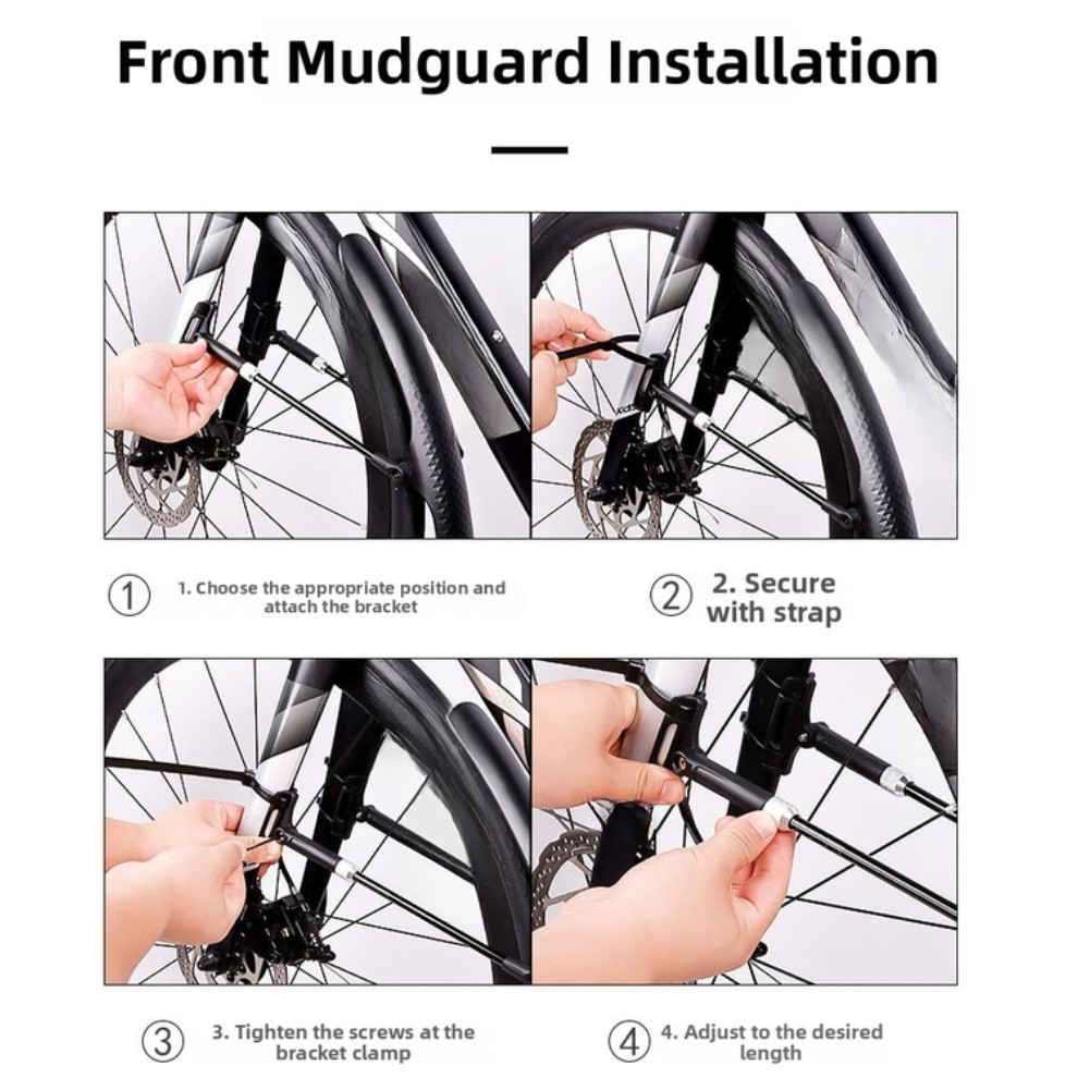 For road Bike Front Mudguard Wide Adjustable Design PP Plastic Black 42.4×4.8cm