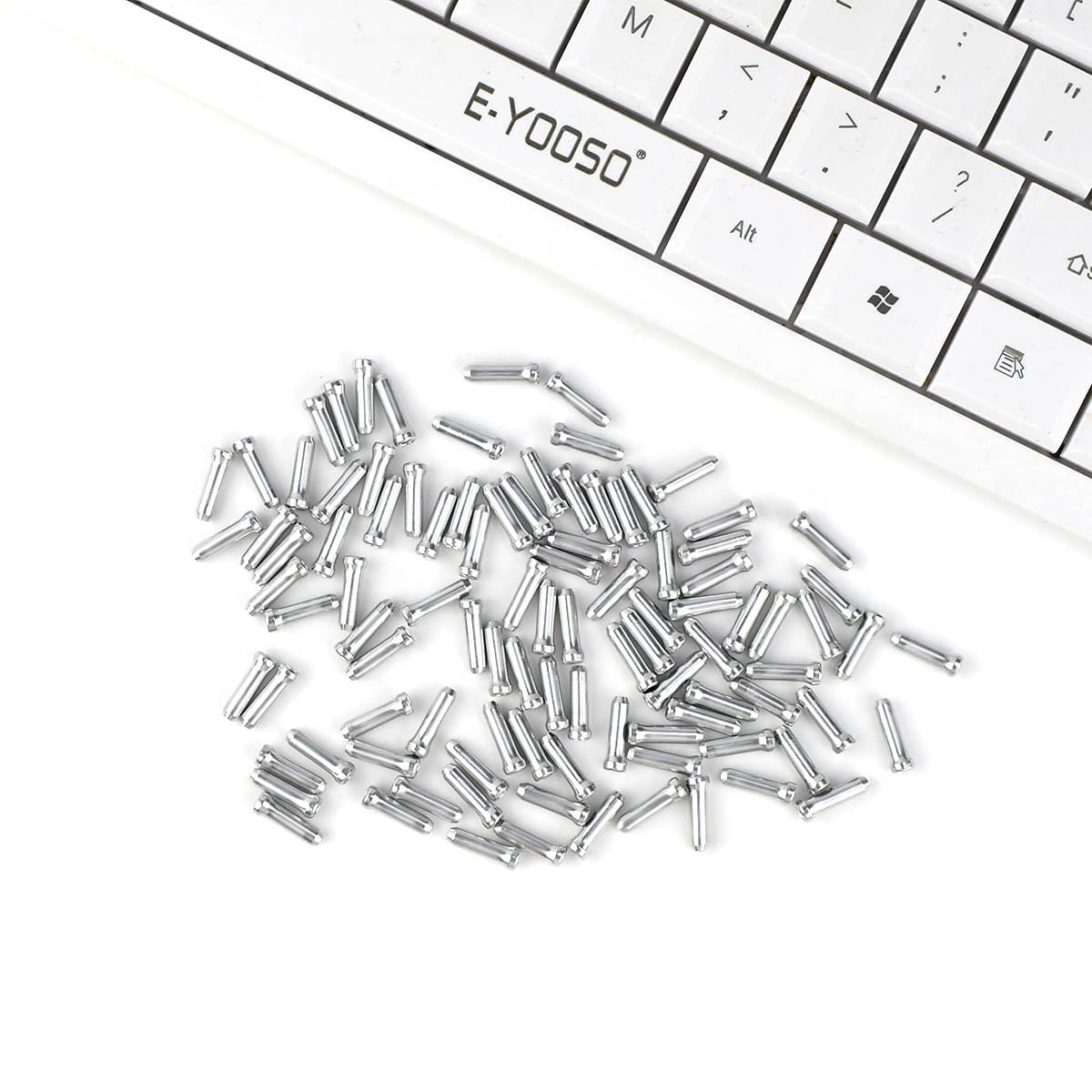 100 Pcs Bike Brake Cable End Caps Crimps Small, silver