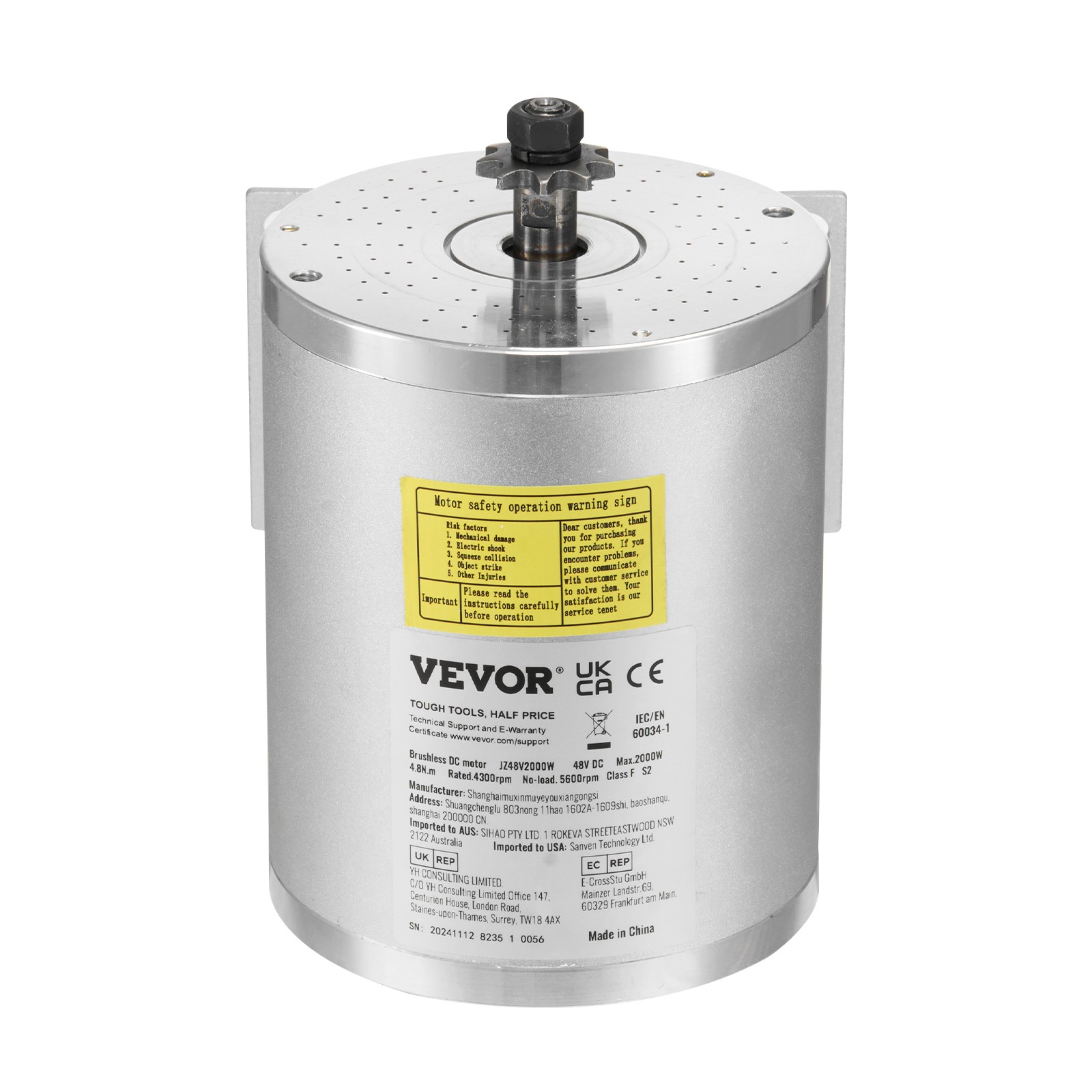 VEVOR 2000W Electric Brushless DC Motor Kit 48V 4300rpm Motor with Controller