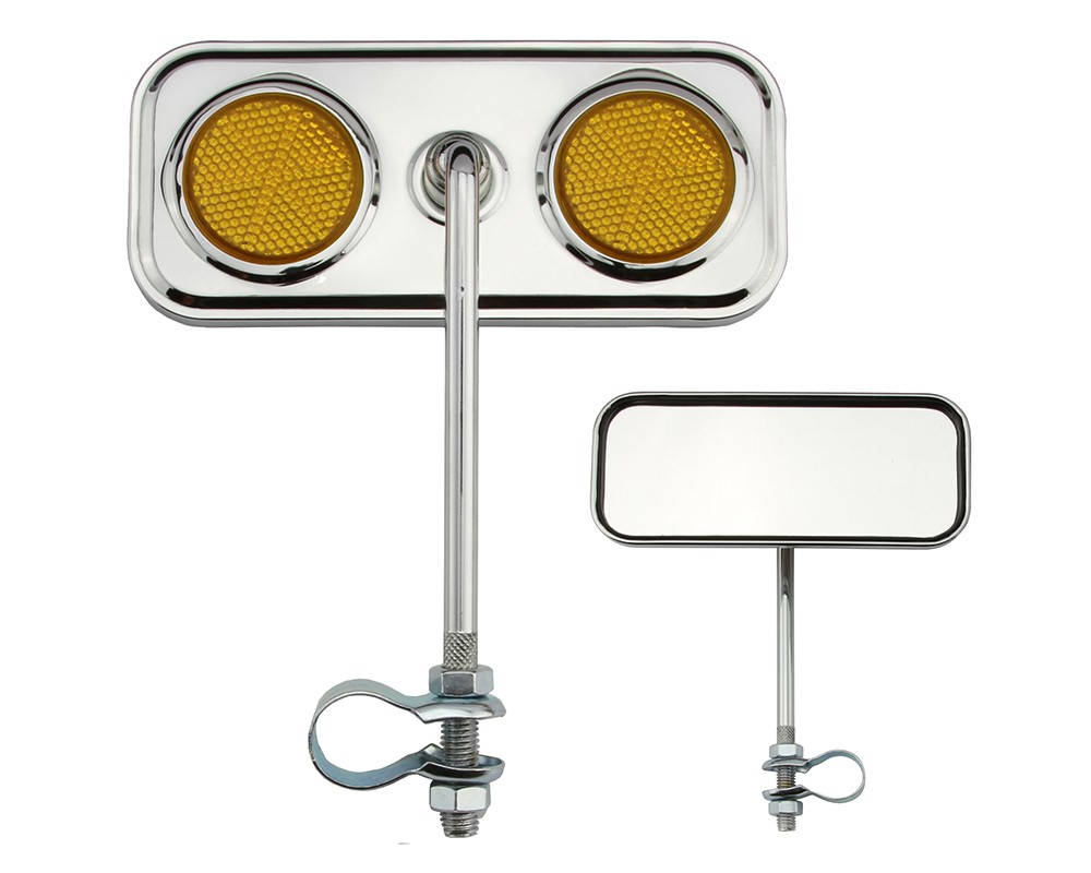 Bike Two Rectangle Mirror Chrome Amber Reflectors.